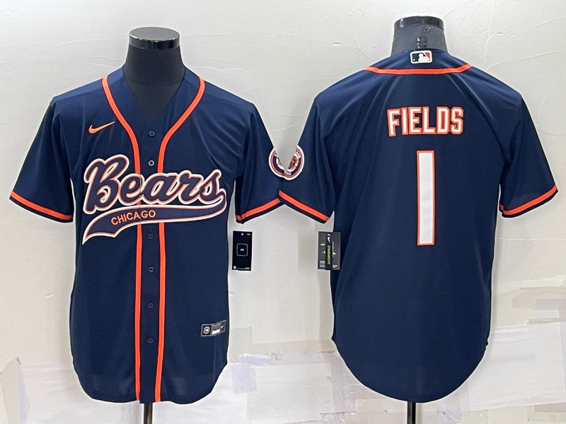 Men's Navy Chicago Bears #1 Justin Fields Cool Base Stitched Baseball Jersey